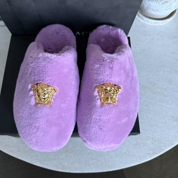 VERSACE Medusa Men's Lavender Faux Purple Slippers, sizes 43, 45 - Picture 9 of 14